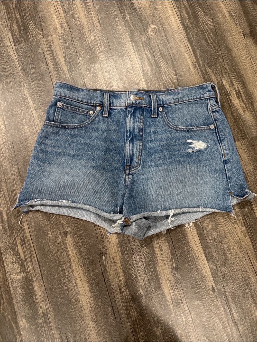 Madewell Distressed Denim Shorts cutoff style
